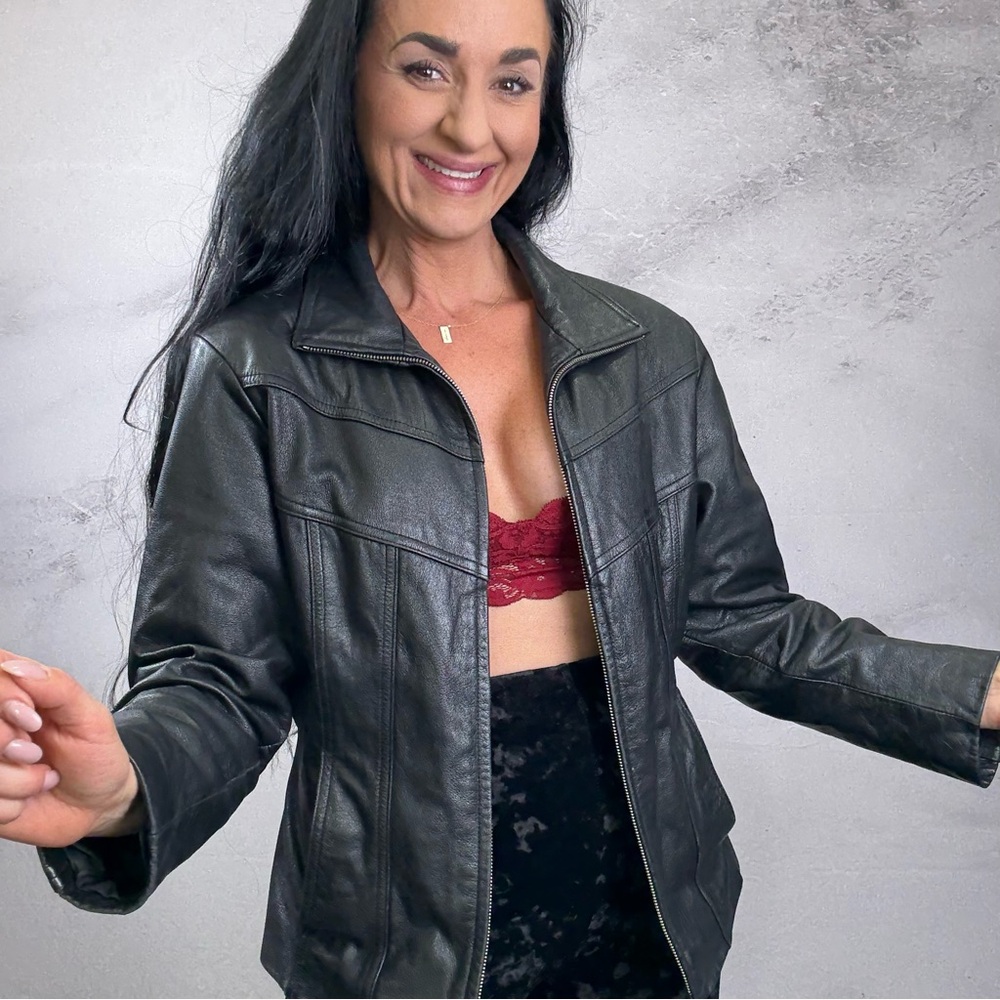 Maxima Black Leather Jacket Modern Fit